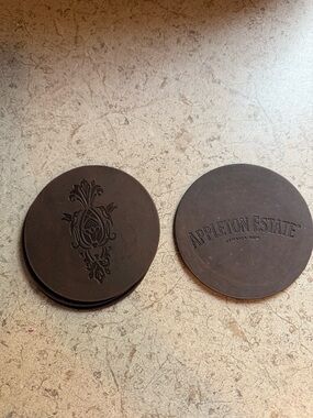 Brown Leather-Look Round Coasters - Set of 4